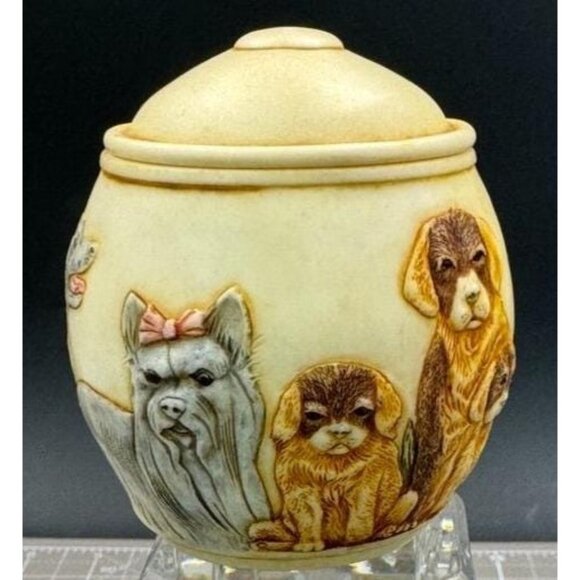 Handcrafted Jardinia Dog Themed Decorative Lidded Jar Urn - Picture 1 of 6
